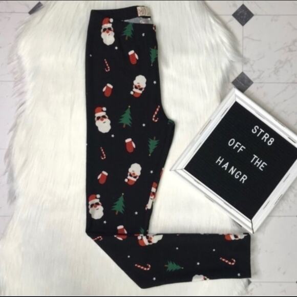 NWT SO Christmas theme leggings size XS extra small black pants Santa - Picture 2 of 4